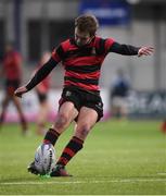 18 January 2017; Josh Miller of Kilkenny College kicks a conversion during the Bank of Ireland Vinnie Murray Cup Round 2 match between Kilkenny College and Wilsons Hospital at Donnybrook Stadium in Donnybrook, Dublin. Photo by Cody Glenn/Sportsfile