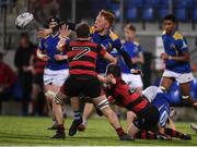 18 January 2017; Charles Flynn of Wilsons Hospital offloads under pressure from Evan Stephenson, right, and Andrew Florio of Kilkenny College during the Bank of Ireland Vinnie Murray Cup Round 2 match between Kilkenny College and Wilsons Hospital at Donnybrook Stadium in Donnybrook, Dublin. Photo by Cody Glenn/Sportsfile