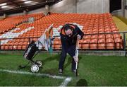 18 January 2017; Ronan Hart, Athletic Grounds groundsman putting out the flags for the Bank of Ireland Dr. McKenna Cup Section A Round 3 match between Armagh and Down at the Athletic Grounds in Armagh. Photo by Oliver McVeigh/Sportsfile