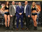 18 January 2017; Irish olympian Michael Conlan, centre, manager Matthew Macklin, left, and Todd DuBoef, CEO of Top Rank before the press conference announcing his professional debut.  Conlan's pro debut, which will be as a junior featherweight, is set for Friday, March 17, 2017 -- St. Patrick's Day -- at the The Theater at Madison Square Garden in New York City.  Mandatory Credit: Ed Mulholland/Top Rank via Sportsfile