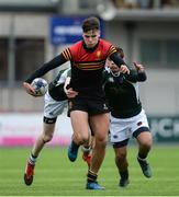 19 January 2017; James Reynolds of CBC Monkstown is tackled by Shane Bermingham, left, and Owen Doyle of Tullow Community School during the Bank of Ireland Vinnie Murray Cup Round 2 match between CBC Monkstown and Tullow Community School at Donnybrook Stadium in Dublin. Photo by Piaras Ó Mídheach/Sportsfile