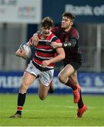 19 January 2017; David Moran of Wesley College is tackled by Jack Mitchell of Gormanston College during the Bank of Ireland Vinnie Murray Cup Round 2 match between Wesley College and Gormanston College at Donnybrook Stadium in Dublin. Photo by Piaras Ó Mídheach/Sportsfile