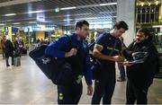 19 January 2017; Robbie Henshaw, left, and Mike McCarthy of Leinster on their arrival in Toulouse Airport prior to their European Rugby Champions Cup Pool 4 Round 6 match against Castres Olympique on Friday. Photo by Stephen McCarthy/Sportsfile