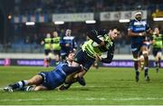 20 January 2017; Robbie Henshaw of Leinster scores his side's first try despite the tackle of Julien Dumora of Castres during the European Rugby Champions Cup Pool 4 Round 6 match between Castres and Leinster at Stade Pierre Antoine in Castres, France. Photo by Stephen McCarthy/Sportsfile