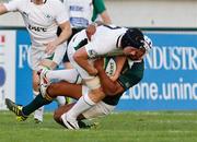 14 June 2011; Aaron Connely, Ireland, is tackled by  Nizaam Carr, South Africa. IRB Junior World Championship, Pool C, Ireland v South Africa, Stadio Communale di Monigo, Treviso, Italy. Picture credit: Roberto Bregani / SPORTSFILE