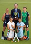 15 June 2011; In attendance ahead of the ESB Electric Ireland FIH Champions Challenge I are Group B teams, clockwise from left, Lauren Crandall, USA, Liam Molloy, General Manager, ESB Electric Ireland, Alex Speers, Ireland, Saba Anjum, India and Khatira Aliyeva, Azerbaijan. The event which involves eight nations is taking place at UCD from Saturday the 18th to Sunday the 26th of June. The event which involves eight nations is taking place at UCD from Saturday the 18th to Sunday the 26th of June.  The ESB Electric Ireland FIH Champions Challenge I is for women’s hockey and is for teams ranked 9 to 16 in the world.  Countries competing in the event are Ireland, Spain, India, Azerbaijan, Japan, USA, South Africa and Scotland. ESB Electric Ireland FIH Women's Champion Challenge I Media Day, National Hockey Stadium, UCD, Belfield, Dublin. Picture credit: Brendan Moran / SPORTSFILE