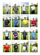15 June 2011; Competitors, top row, from left to right, Bobby Park, from Indonesia, Graham Cole, from Staffordshire, England, Keith Dewhurst, from Bolton, England,and Frank Armstrong, from Berwick, Scotland. Second row, from left to right, Malcolm Guy, from Aberdeen, Scotland, Hugh Ross, from Glasgow, Scotland, Frank Foley, from Ayreshire, England, and Rob Jenkins, from reading, England. Third row, from left to right, Terry Adnams, from Stoke-on-Trent, England, Dougie Jopp, from Edinburgh, Scotland, Stefan Ostling, from Oskarshamn, Sweden, and Stuart Griffin, from Stirling, Edinburgh. Bottom row, from left to right,  Hohn Condie, from Antrim Town, David Zanmeyer, from New York city, USA, Norman Kelly, from Lichfield and Ken Nicholls, from Portlaoise, Co. Laois, at the 74th World Open One Armed Championships. Co. Meath Golf Club, Newtownmoynagh, Trim, Co. Meath. Picture credit: Brian Lawless / SPORTSFILE
