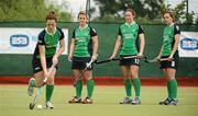 15 June 2011; Ireland players, from left, Lizzie Colvin, Lisa Jacob and Cliodhna Sargent watch Emma Smyth during a drill at squad training ahead of the ESB Electric Ireland FIH Champions Challenge I. The event which involves eight nations is taking place at UCD from Saturday the 18th to Sunday the 26th of June. The event which involves eight nations is taking place at UCD from Saturday the 18th to Sunday the 26th of June.  The ESB Electric Ireland FIH Champions Challenge I is for women’s hockey and is for teams ranked 9 to 16 in the world.  Countries competing in the event are Ireland, Spain, India, Azerbaijan, Japan, USA, South Africa and Scotland. ESB Electric Ireland FIH Women's Champion Challenge I Media Day, Irish Hockey Association Offices, Newstead C Building, UCD, Belfield, Dublin. Picture credit: Brendan Moran / SPORTSFILE