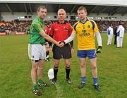 12 June 2011; Leitrim captain James Glancy, and Roscommon captain Peter Domican shake hands in the company of referee Pat McEnaney before the game. Connacht GAA Football Senior Championship Semi-Final, Leitrim v Roscommon, Páirc Seán Mac Diarmada, Carrick-on-Shannon, Co. Leitrim. Picture credit: Barry Cregg / SPORTSFILE