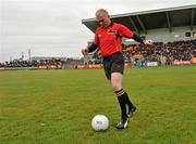 12 June 2011; Referee Pat McEnaney shows off his ball skills after coming out on to the pitch before the start of the game. Connacht GAA Football Senior Championship Semi-Final, Leitrim v Roscommon, Páirc Seán Mac Diarmada, Carrick-on-Shannon, Co. Leitrim. Picture credit: Barry Cregg / SPORTSFILE