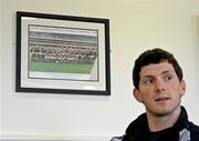 16 June 2011; A photograph of the Galway 1998 All-Ireland winning team hangs in the background as Galway's Michael Meehan speaks during a press conference ahead of his side's Connacht GAA Football Senior Championship Semi-Final against Mayo on Sunday 26th June. Galway Football Press Conference, Ionad Peile na Gaillimhe, Loughgeorge, Claregalway, Co. Galway. Picture credit: Stephen McCarthy / SPORTSFILE