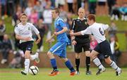 17 June 2011; Derek Daly, DDSL, in action against Cian Fogarty, and Adam Clarke, left, NDSL. 2011 Kennedy Cup Final, Dublin and District Schoolboys League  v North Dublin Schoolboys League, University of Limerick, Limerick. Picture credit: Diarmuid Greene / SPORTSFILE