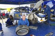 17 June 2011; A general view of mechanics working on the Ford Fiesta Super 2000 car of Alastair Fisher and Rory Kennedy. Topaz Donegal International Rally, Day 1, Donegal. Picture credit: Philip Fitzpatrick / SPORTSFILE