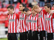 17 June 2011; Eamon Zayed, Derry City, second from left, stands for a minute's silence before the game. Airtricity League Premier Division, Derry City v Bohemians, Brandywell, Derry. Picture credit: Oliver McVeigh / SPORTSFILE