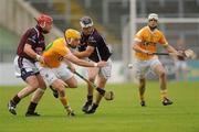 18 June 2011; Simon McCrory, Antrim, in action against Philip Gilsenan and Paul Greville, Westmeath. GAA Hurling All-Ireland Senior Championship Preliminary Round, Antrim v Westmeath, Casement Park, Belfast, Co. Antrim. Picture credit: Oliver McVeigh / SPORTSFILE