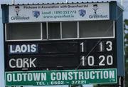 18 June 2011; A general view of the scoreboard at the end of the game. GAA Hurling All-Ireland Senior Championship Preliminary Round, Laois v Cork, O'Moore Park, Portlaoise, Co. Laois. Picture credit: Matt Browne / SPORTSFILE