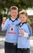18 June 2011; Dublin supporting twins Jude, left, and Fintan Lavin, age 7, from Castleknock, Dublin, ahead of the game. Leinster GAA Hurling Senior Championship Semi-Final, Dublin v Galway, O'Connor Park, Tullamore, Co. Offaly. Picture credit: Stephen McCarthy / SPORTSFILE