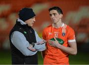 18 January 2017; Armagh manager Kieran McGeeney with Rory Grugan after the Bank of Ireland Dr. McKenna Cup Section A Round 3 match between Armagh and Down at the Athletic Grounds in Armagh. Photo by Oliver McVeigh/Sportsfile