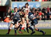 21 January 2017; Stuart McCloskey of Ulster being tackled by Jean-Baptiste Dubié and Joe Edwards of Bordeaux-Begles during the European Rugby Champions Cup Pool 5 Round 6 match between Ulster and Bordeaux-Begles at Kingspan Stadium in Belfast. Photo by Oliver McVeigh/Sportsfile