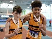 21 January 2017; Harry Nevin of Leevale A.C. and Reece Ademola of Leevale A.C. with their medals after winning the Boys U14 Pentathlon and the Boys U15 Pentathlon during the Irish Life Health National Indoor Combined Events Championships at AIT International Arena in Athlone, Co. Westmeath. Photo by Eóin Noonan/Sportsfile