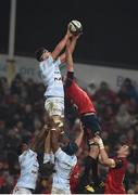21 January 2017; Donnacha Ryan of Munster contesting a lineout against Manuel Carizza of Racing 92 during the European Rugby Champions Cup Pool 1 Round 6 match between Munster and Racing 92 at Thomond Park in Limerick. Photo by Diarmuid Greene/Sportsfile