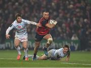 21 January 2017; Simon Zebo of Munster in action against Marc Andreu, left, and Henry Chavancy of Racing 92 during the European Rugby Champions Cup Pool 1 Round 6 match between Munster and Racing 92 at Thomond Park in Limerick. Photo by Diarmuid Greene/Sportsfile