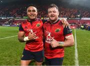 21 January 2017; Francis Saili and Dave Kilcoyne of Munster celebrate after the European Rugby Champions Cup Pool 1 Round 6 match between Munster and Racing 92 at Thomond Park in Limerick. Photo by Diarmuid Greene/Sportsfile