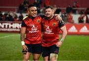 21 January 2017; Francis Saili, left, and Dave Kilcoyne of Munster celebrate after the European Rugby Champions Cup Pool 1 Round 6 match between Munster and Racing 92 at Thomond Park in Limerick. Photo by Diarmuid Greene/Sportsfile