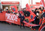 21 January 2017; Munster supporters including Aaron O'Kelly, aged 8, from Abbeyfeale, Co. Limerick, lines up outside the stadium to greet both teams as they arrive ahead the European Rugby Champions Cup Pool 1 Round 6 match between Munster and Racing 92 at Thomond Park in Limerick. Photo by Diarmuid Greene/Sportsfile