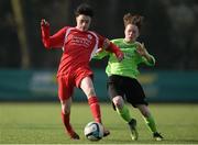 22 January 2017; Brian Simpson of Cork in action against Matthew Murray of Galway during the U-15 SFAI SUBWAY Championship 2016-17 match between Galway and Cork at Cahir Park AFC in Cahir, Tipperary. Photo by Eóin Noonan/Sportsfile
