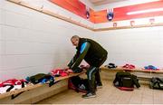 22 January 2017; Derry kit man Colm McGuigan prepares the dressing room ahead of the Bank of Ireland Dr. McKenna Cup semi-final match between Monaghan and Derry at Athletic Grounds in Armagh. Photo by Philip Fitzpatrick/Sportsfile