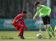 22 January 2017; Eóin McSweeney of Galway in action against Uniss Kargbo of Cork during the U-15 SFAI SUBWAY Championship 2016-17 match between Galway and Cork at Cahir Park AFC in Cahir, Tipperary. Photo by Eóin Noonan/Sportsfile