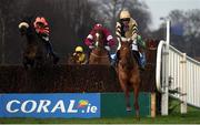 22 January 2017; Yorkhill, right, with Ruby Walsh up, clear the last ahead of Jett, left, with Davy Russell up, on their way to winning the 'Money Back On All Fallers' At Coral.ie Novice Steeplechase during the Leopardstown Races at Leopardstown Racecourse in Dublin. Photo by Cody Glenn/Sportsfile