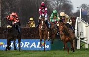 22 January 2017; Yorkhill, right, with Ruby Walsh up, clear the last ahead of Jett, from left, with Davy Russell up, Gangster, with David Mullins up, and Baily Cloud, with Mark Enright up, on their way to winning the 'Money Back On All Fallers' At Coral.ie Novice Steeplechase during the Leopardstown Races at Leopardstown Racecourse in Dublin. Photo by Cody Glenn/Sportsfile