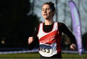 22 January 2017; Sinead Tangney of Sportsworld AC, Co. Dublin, on her way to finishing second in the intermediate women's race during the Irish Life Health Intermediate & Juvenile Inter Club Relay at Palace Grounds in Tuam, Co.Galway.  Photo by Sam Barnes/Sportsfile