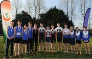 22 January 2017; Boys U14 relay medallists, from left, Longford AC, bronze, Shercock AC, gold, and Ratoath AC, silver, after competing in the Irish Life Health Intermediate & Juvenile Inter Club Relay at Palace Grounds in Tuam, Co.Galway.  Photo by Sam Barnes/Sportsfile