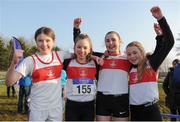 22 January 2017; The Galway City Harriers team, from left, Gillian McGrath, Emma Moore, Eimear Rowe and Ciara Dunne, after winning the Girl's U14 Relay event during the Irish Life Health Intermediate & Juvenile Inter Club Relay at Palace Grounds in Tuam, Co.Galway.  Photo by Sam Barnes/Sportsfile