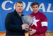22 January 2017; Jockey Jack Kennedy, right, and trainer Gordon Elliott after sending out A Toi Phil to win the Coral.ie Leopardstown Handicap Steeplechase during the Leopardstown Races at Leopardstown Racecourse in Dublin. Photo by Cody Glenn/Sportsfile