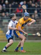 22 January 2017; Bobby Duggan of Clare in action against Eóin Madigan of Waterford during the Co-Op Superstores Munster Senior Hurling League Round 4 match between Waterford and Clare at Fraher Field in Dungarvan, Co Waterford. Photo by Seb Daly/Sportsfile