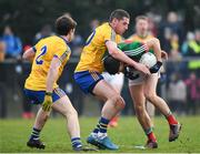 22 January 2017; Jason Doherty of Mayo is tackled by Fintan Cregg of Roscommon during the Connacht FBD League Section A Round 3 match between Roscommon and Mayo at St. Brigids GAA Club in Kiltoom, Co. Roscommon.  Photo by Ramsey Cardy/Sportsfile