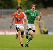 19 June 2011; Patrick Burns, Armagh, in action against Ryan Hyde, Fermanagh. Fermanagh v Armagh, Ulster GAA Football Minor Championship Semi-Final, St Tiernach's Park, Clones, Co. Monaghan. Picture credit: Oliver McVeigh / SPORTSFILE