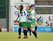 19 June 2011; Ireland team-mates Elizabeth Colvin, left, and Shirley McCay, right, celebrate victory after the final whistle. ESB Electric Ireland Champions Challenge, Ireland v Azerbaijan, National Hockey Stadium, UCD, Belfield, Dublin. Picture credit: Barry Cregg / SPORTSFILE