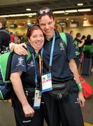 20 June 2011; Anne Marie Cooney, from Straffan, Co. Kildare, and Eileen Hayes, Cahiruen, Kill, Co. Waterford, Team Ireland, sponsored by eircom, who departed for 2011 Special Olympics World Summer Games in Athens. A total of 126 athletes from Ireland will compete at these prestigious Games which will run from 25th June - 4th July. To follow Team Ireland’s progress at the Games please visit www.specialolympics.ie/athens. Dublin Airport, Dublin. Picture credit: Ray McManus / SPORTSFILE
