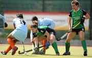 18 June 2011; Shirley McCay, Ireland, supported by team-mate Michelle Harvey, in action against Deepika, left, and Jaspreet Kaur, India. ESB Electric Ireland Champions Challenge, Ireland v India, National Hockey Stadium, UCD, Belfield, Dublin. Picture credit: Brendan Moran / SPORTSFILE