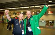 20 June 2011; Men's 5-a-side stars Peter McCord, left, from Lisburn, Co. Antrim, and Patrick Moore, from Rhode, Co. Offaly, Team Ireland, sponsored by eircom, who departed for the 2011 Special Olympics World Summer Games in Athens. A total of 126 athletes from Ireland will compete at these prestigious Games which will run from 25th June - 4th July. To follow Team Ireland’s progress at the Games please visit www.specialolympics.ie/athens. Dublin Airport, Dublin. Picture credit: Ray McManus / SPORTSFILE