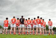 19 June 2011; The Armagh team during the National Anthem. Ulster GAA Football Senior Championship Semi-Final, Derry v Armagh, St Tiernach's Park, Clones, Co. Monaghan. Picture credit: Stephen McCarthy / SPORTSFILE