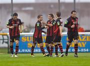 20 June 2011; Bohemians' Chris Fagan, second from left, is congratulated by team-mates after scoring his side's first goal. Airtricity League Premier Division, Bray Wanderers v Bohemians, Carlisle Grounds, Bray, Co. Wicklow. Photo by Sportsfile