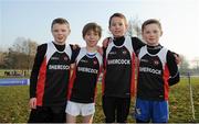 22 January 2017; The Shercock A.C. Boy's U12 team, from left, Luke Markey, Caoimhím McGee, Micheal Carroll and Andrew Ormiston ahead of competing in the Irish Life Health Intermediate & Juvenile Inter Club Relay at Palace Grounds in Tuam, Co.Galway.  Photo by Sam Barnes/Sportsfile