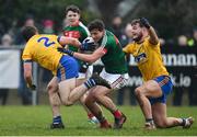 22 January 2017; Jason Doherty of Mayo in action against David Murray, left, and Ultan Harney of Roscommon during the Connacht FBD League Section A Round 3 match between Roscommon and Mayo at St. Brigids GAA Club in Kiltoom, Co. Roscommon.  Photo by Ramsey Cardy/Sportsfile