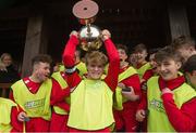 22 January 2017; Cork captain Robert Greaney O'Brien lifting the cup after the U-15 SFAI SUBWAY Championship 2016-17 match between Galway and Cork at Cahir Park AFC in Cahir, Tipperary. Photo by Eóin Noonan/Sportsfile